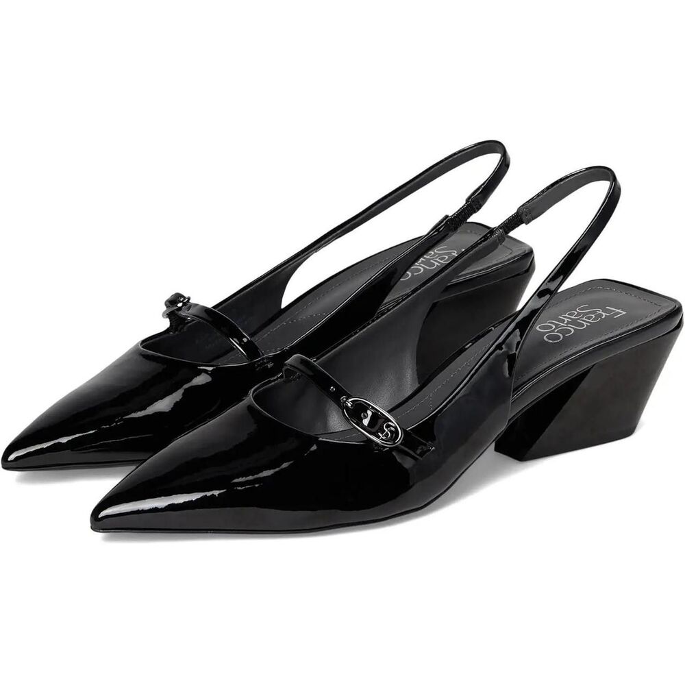 Franco Sarto Black Patent Pointed-Toe Slingback Heels